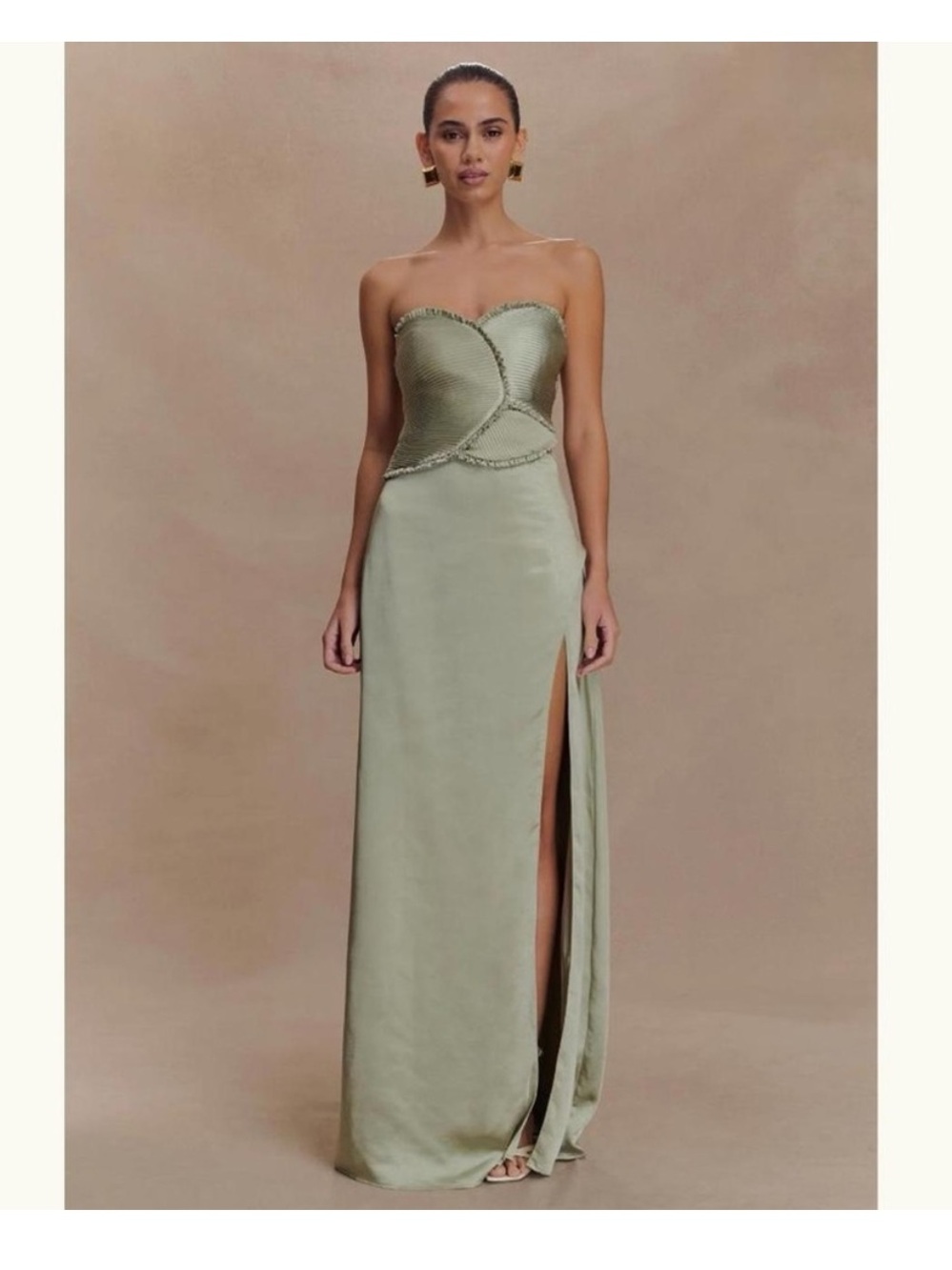 Meshki Strapless Sage Green Satin Corset Gown